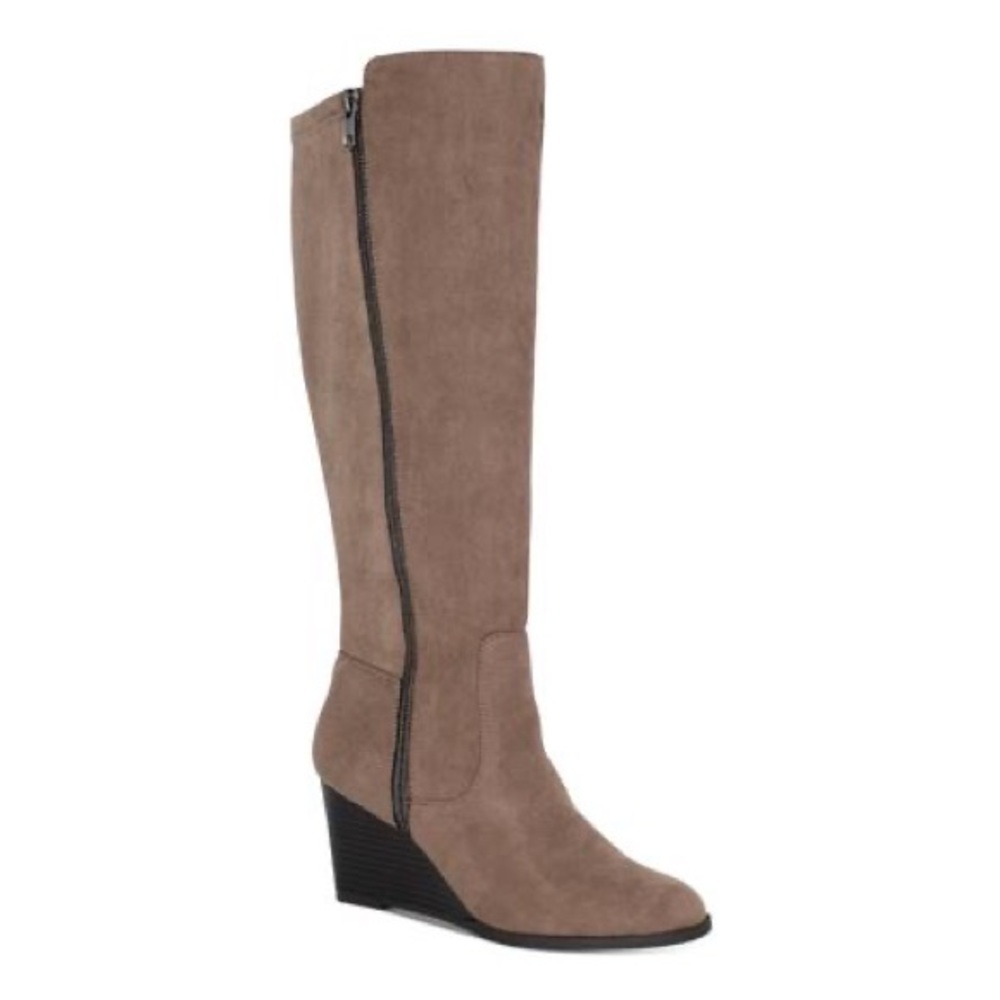 Cloudwalkers Women’s Delia Tall Boot Wedge Suede Zipper Brown Taupe 6635 9W